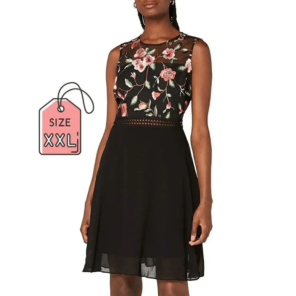 🌹Rose Embroidered Elegant Romantic Cocktail Classy Floral Dress XXL NWT